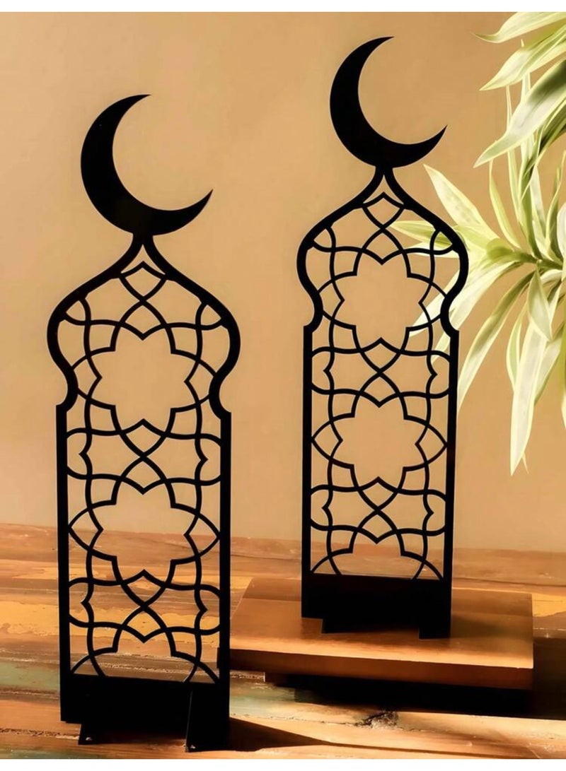 ديكور إسلامي معدني بشكل هلال وزخارف هندسية – قطعة ديكور أنيقة للطاولات والمناسبات الرمضانية - Image 1